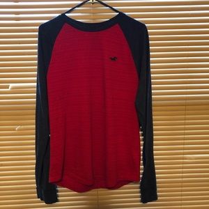 Red and navy blue long sleeve shirt